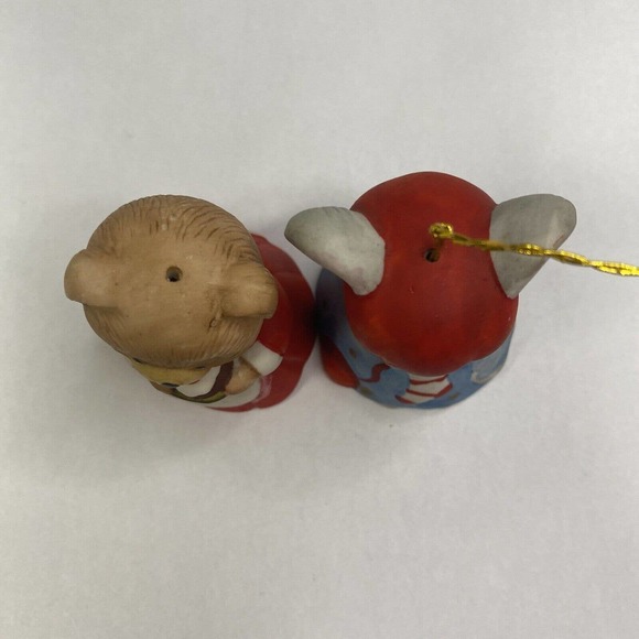 2/Two Jasco 1980 Critter Bells Mouse & Bear Porcelain Christmas Bell Vintage - Picture 5 of 12